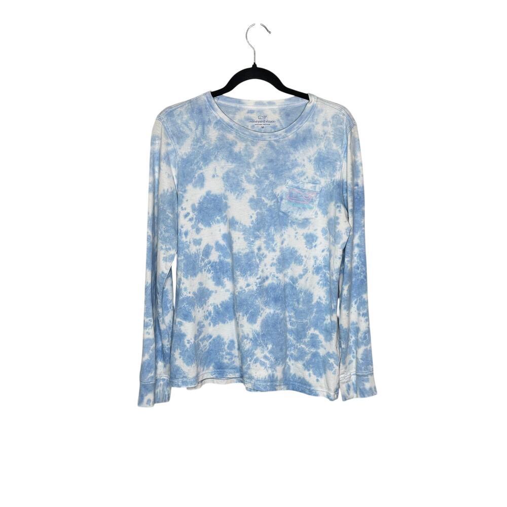 Vineyard Vines Mens M Tie Dye Long Sleeve Pocket T-Shirt Blue Pink Whale Logo